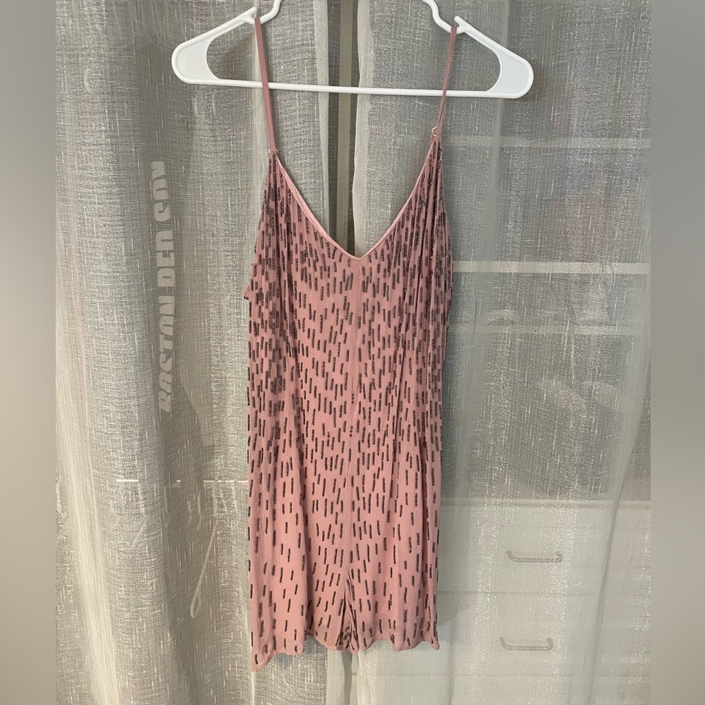Pink Sleeveless Romper with beads